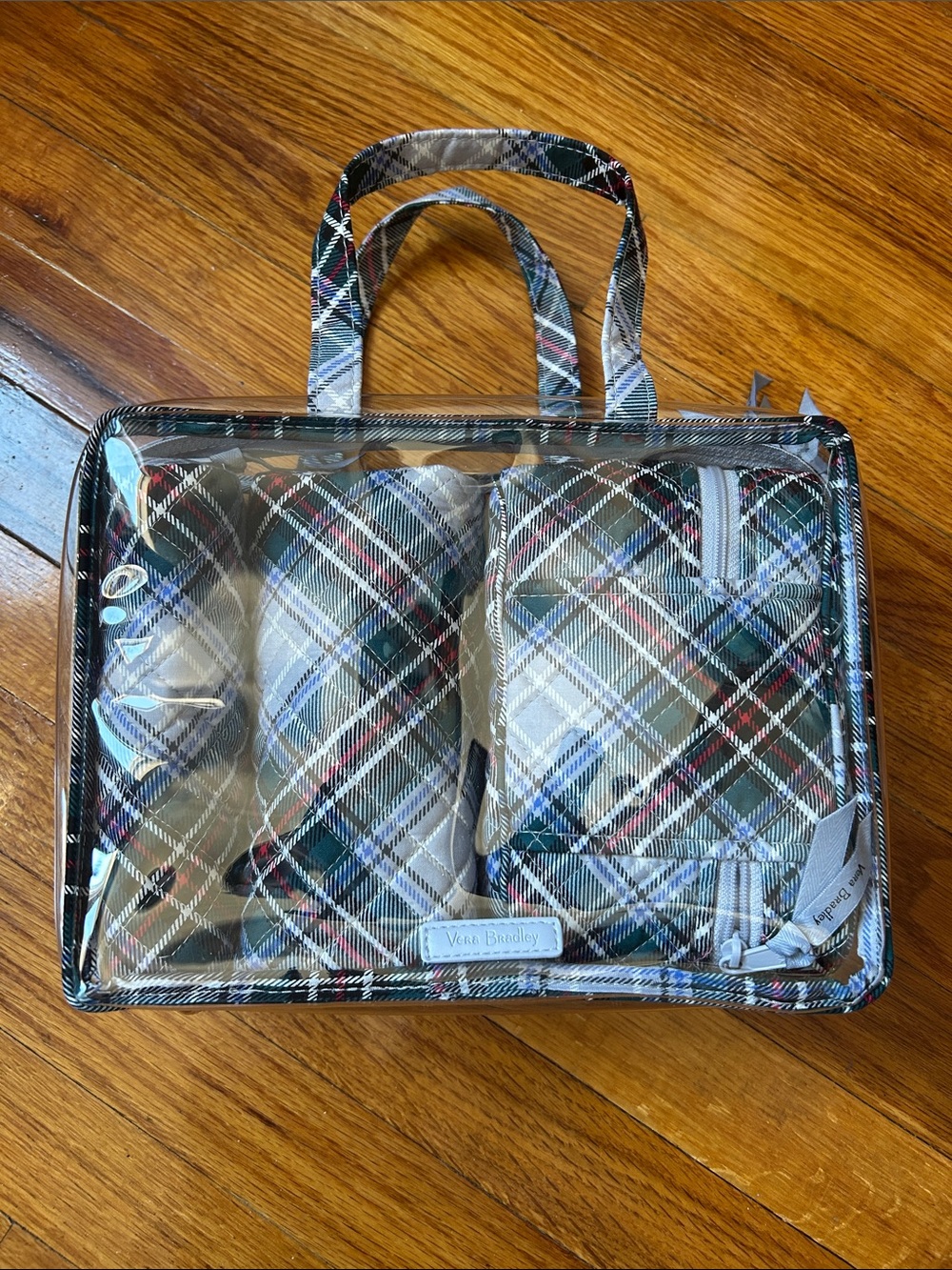 Vera Bradley Clear Toiletry Set in Green Black Plaid